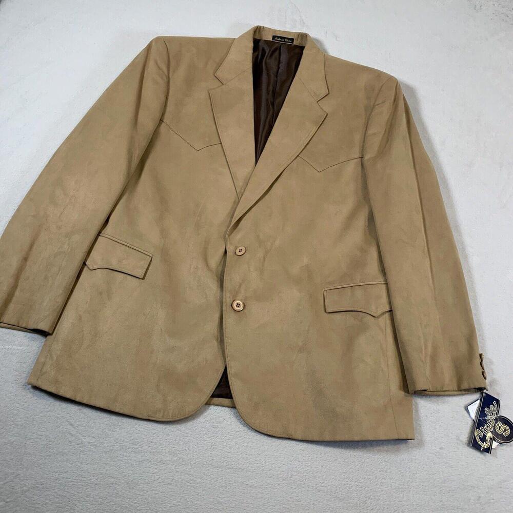 Circle S Dallas Texas Men Blazer Sport Coat 48R Micro Suede Two Button Brown NWT